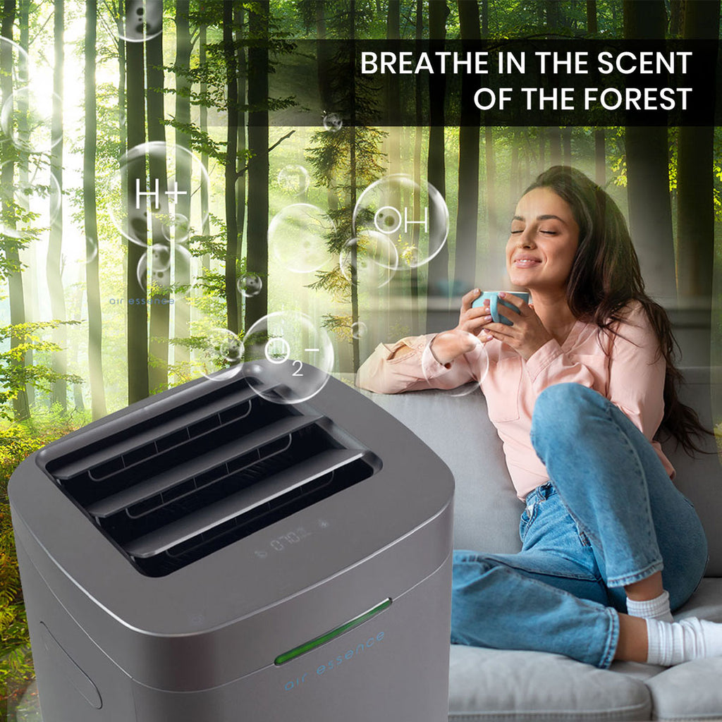 Air Essence™ Eco Plasma LCD ESP Graphene Air Purifier, 60m² Coverage, Non-consumable Graphene ESP Filter, UVC Sterilizer, Grey