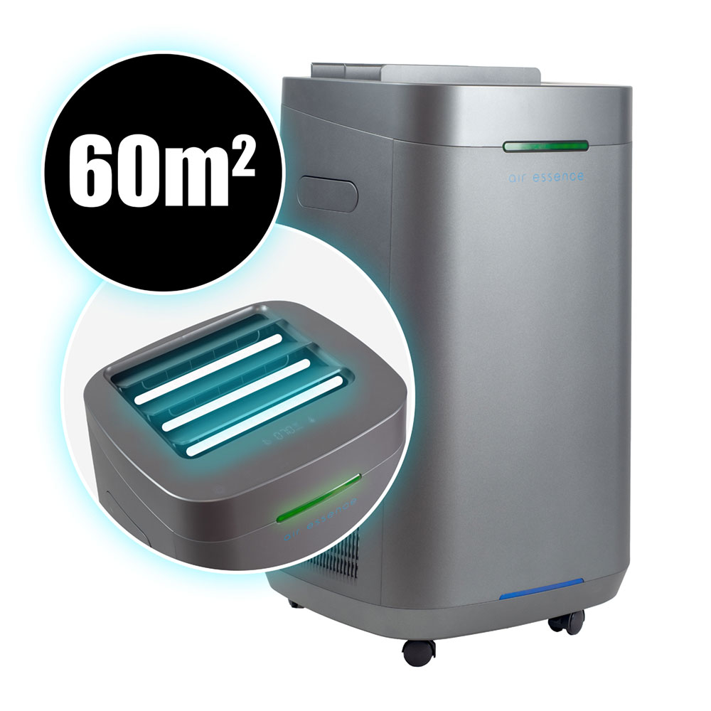 Air Essence™ Eco Plasma LCD ESP Graphene Air Purifier, 60m² Coverage, Non-consumable Graphene ESP Filter, UVC Sterilizer, Grey